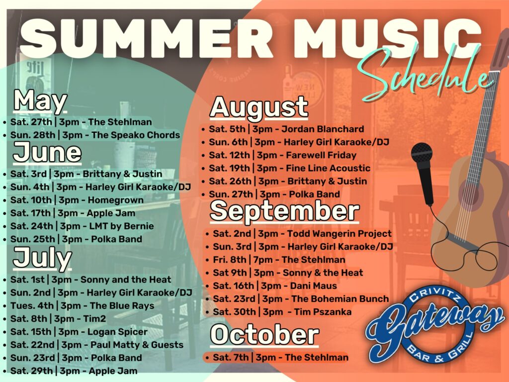 Summer Music Schedule flyer on a white background
